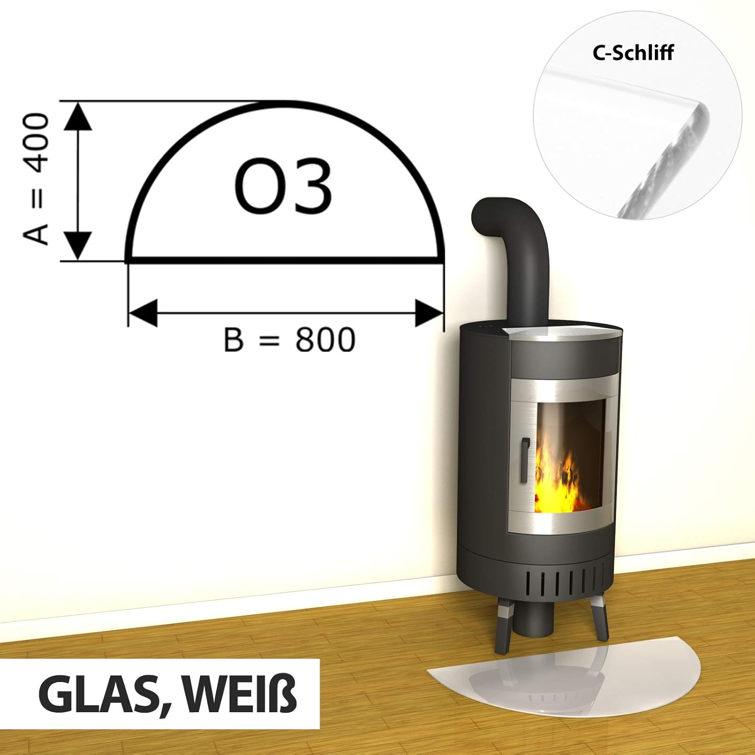 Temprix Kaminbodenplatte Funkenschutzplatte - Bodenplatte Glas & Metall