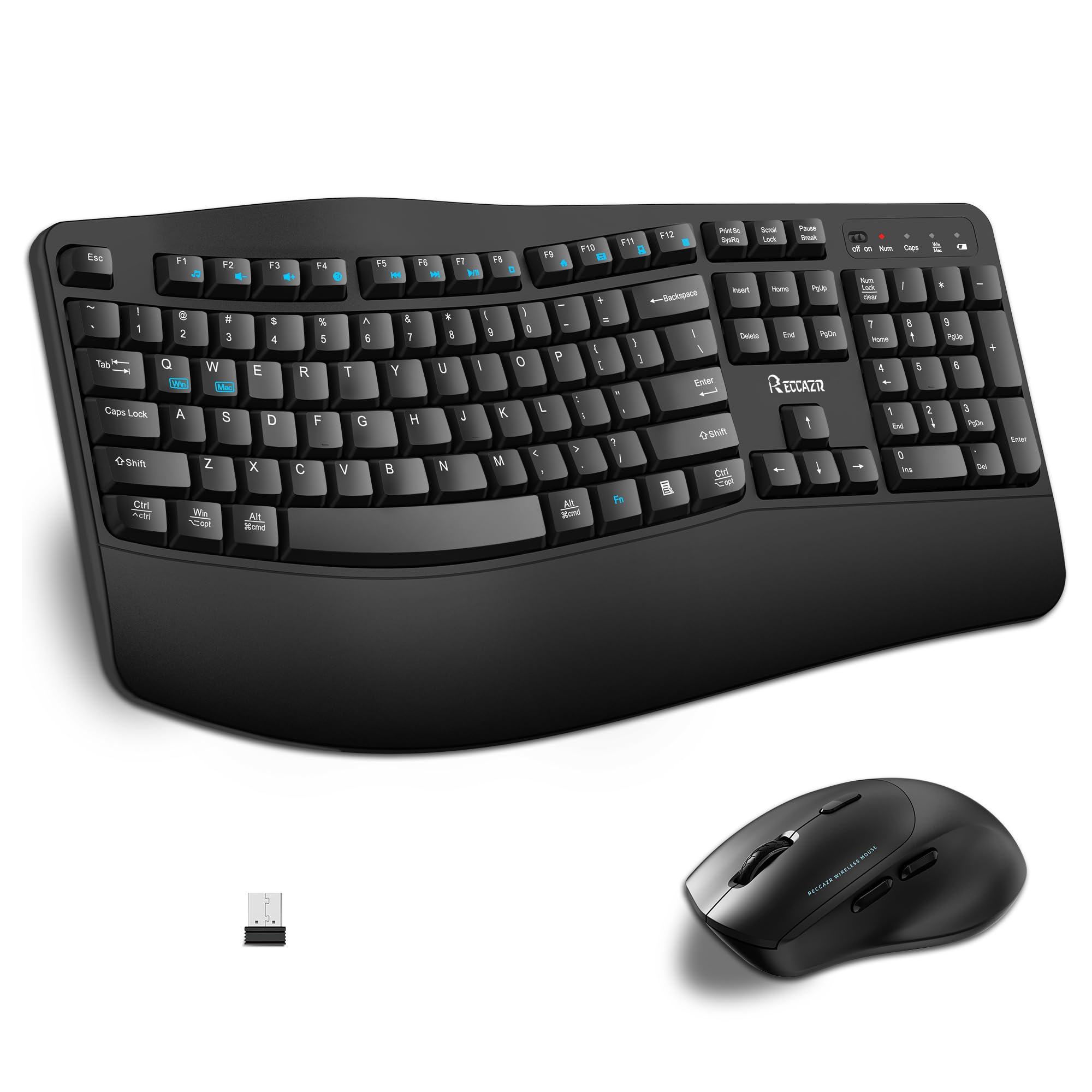 Photo 1 of Wireless Keyboard and Mouse Combo, Full Size Wave Keys Ergonomic 2.4G Keyboard with Wrist Rest for Natural Typing, 3 DPI Adjustable Ergonomic Silent Mouse for Computer/Laptop/Windows/Mac (Black)