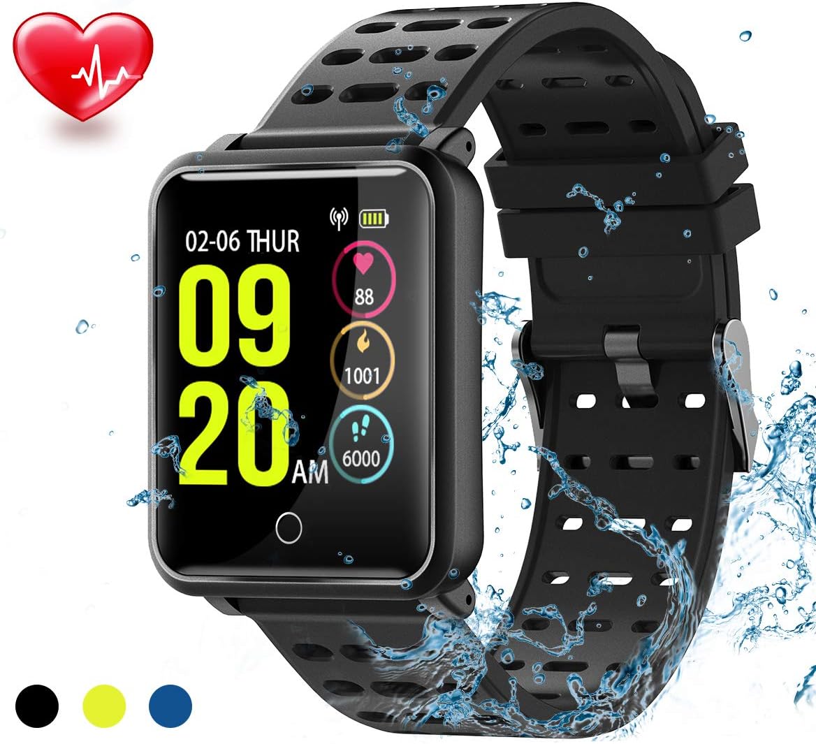 TagoBee TB10 Fitness Tracker IP67 Waterproof Smart Watch with Heart Rate Monitor Pedometer Calories Counter Touch Screen Bluetooth Smartwatch for Android Phones Samsung iPhone Men Women