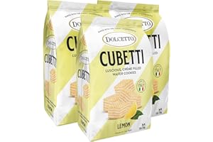 Dolcetto Cubetti Wafer Cookies, Lemon Flavor, 8.8 Ounce (Pack of 3), Cream Filled Bite Sized Crispy Wafer Cookies, Made in Italy, Halal