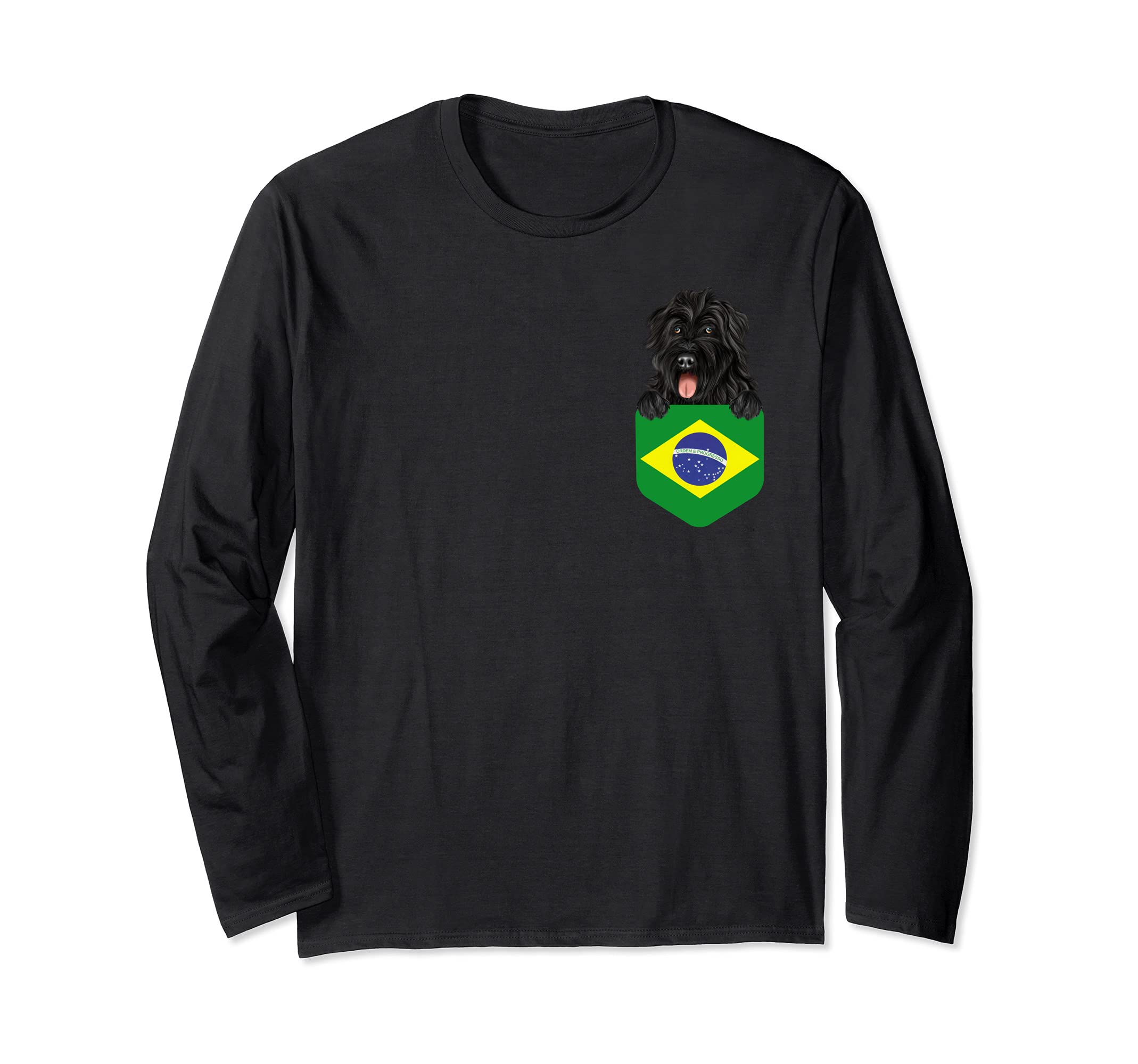 Brazil Flag Bouvier des Flandres Dog In Pocket Long Sleeve T-Shirt