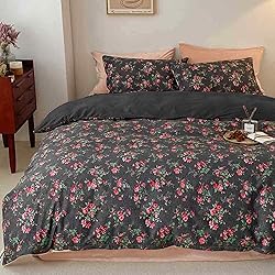 Nanko Floral Comforter Set Queen Size 3 Pcs, Black