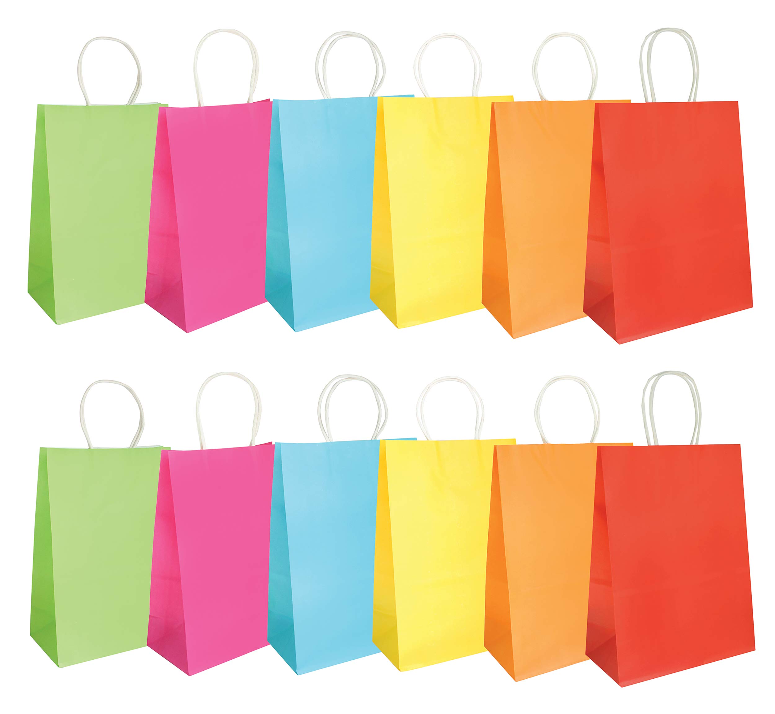Emartbuy Set of 12 Gift Bag Strong Paper With Carry Handle Mixed Colours 18.5 cm x 25.5 cm x 9.5 cm - Plain