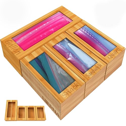Ziplock Bag Storage Organizer for Kitchen Drawer,LIJEPNA Bamboo