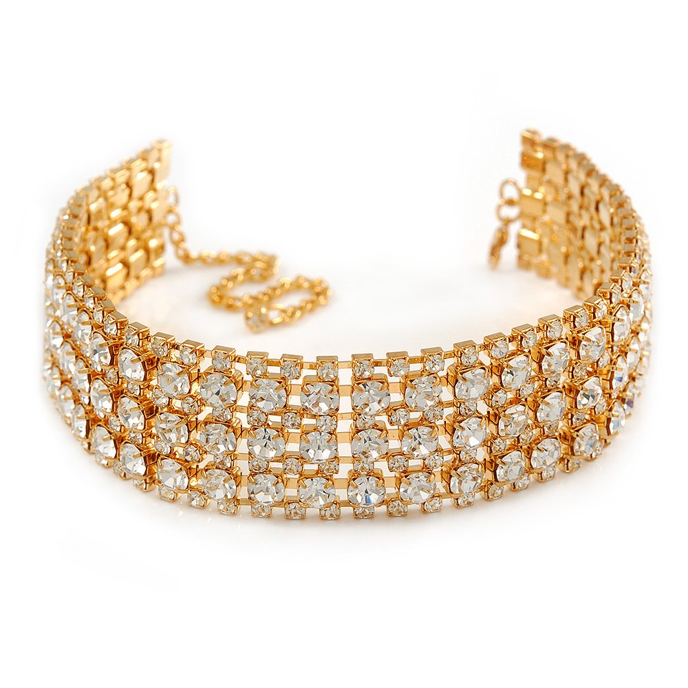Avalaya Statement Clear Crystal Choker Necklace/Gold Tone/28cm L/ 12cm Ext