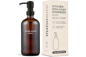 MaisoNovo Soap Dispenser 1-Piece Set | 16.9oz Amber Bottles with Black Stainless Steel Pump