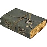 Ruzioon Leather Journal - Antique Handmade Deckle Edge Vintage Paper Leather Bound Journal - Book of Shadows Journal - Leather Sketchbook - Drawing Journal - Great Gift (Vintage Brown, 7.5"x5.5")
