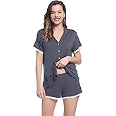 Joyaria Womens Viscose Made From Bamboo Pajamas Set Jersey Knit Pjs Petite(Dark Grey, 1X)