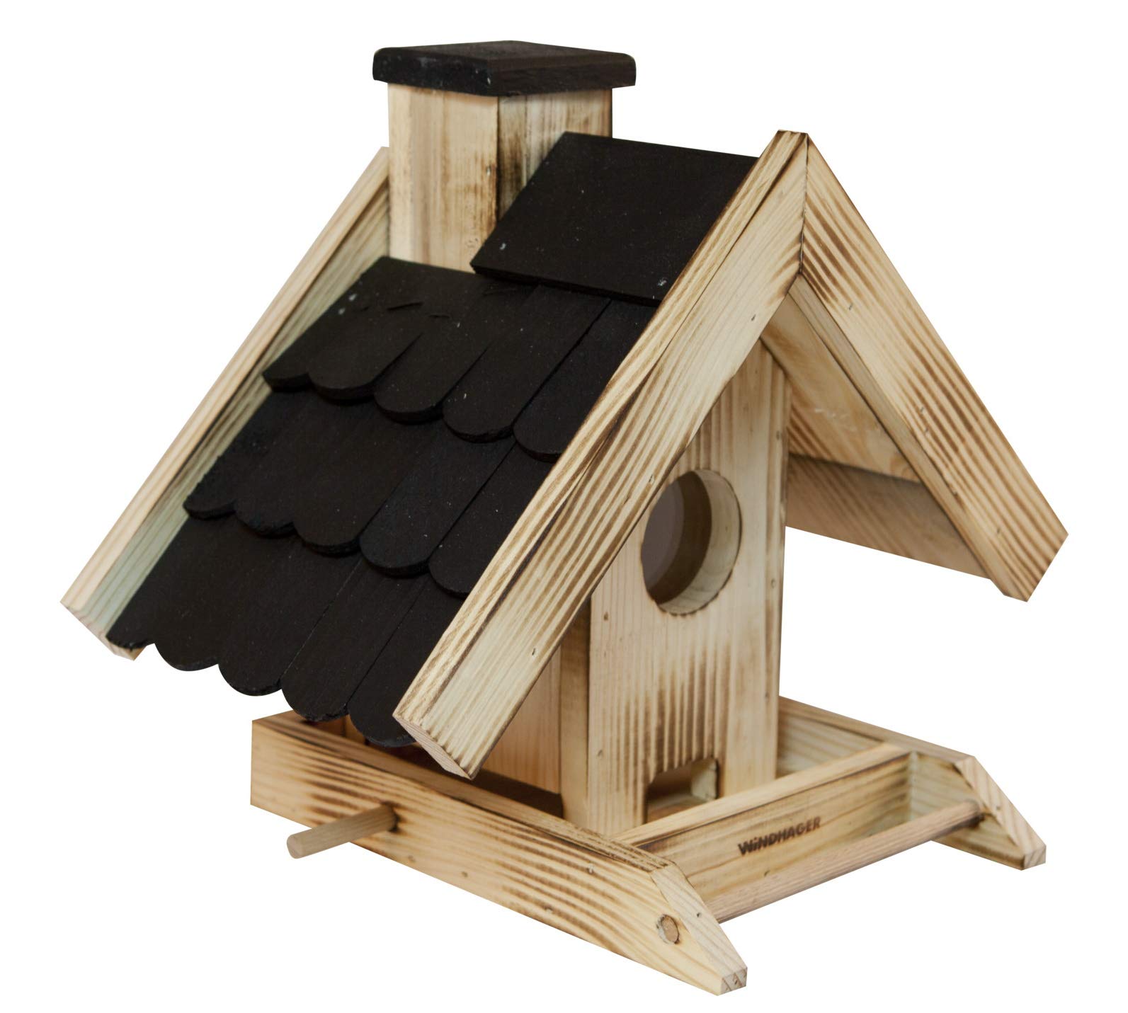 Windhager Villa Bird Feeder Silo Bird Feeder with Glass Window Solid Wood 21 x 30 x 25 cm