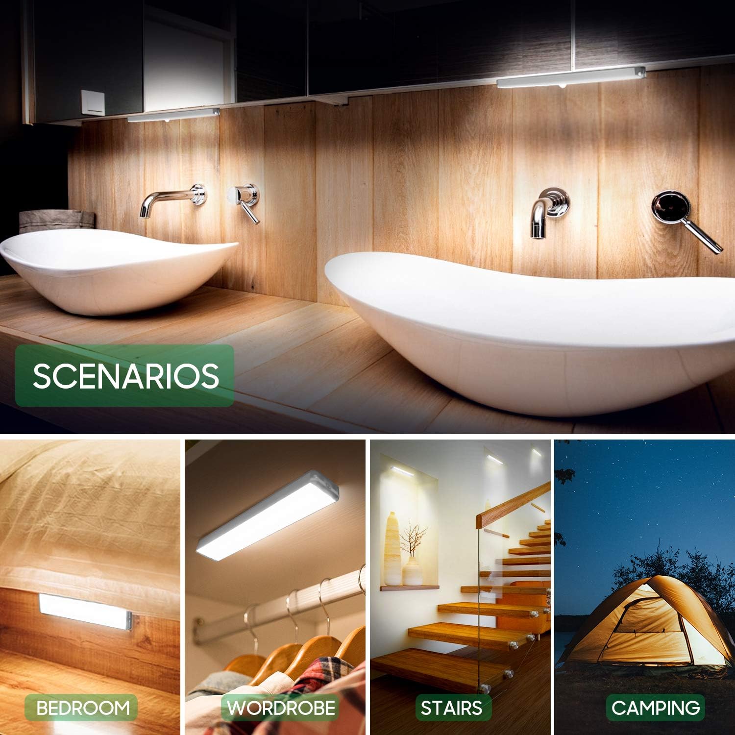 LED Closet Light, 24-LED Newest Version Rechargeable Motion Sensor Closet Light Under Cabinet Wireless Stick-Anywhere Night Light Bar with Large Battery for Stairs, Wardrobe, Kitchen, Hallway (3 Packs) - - 