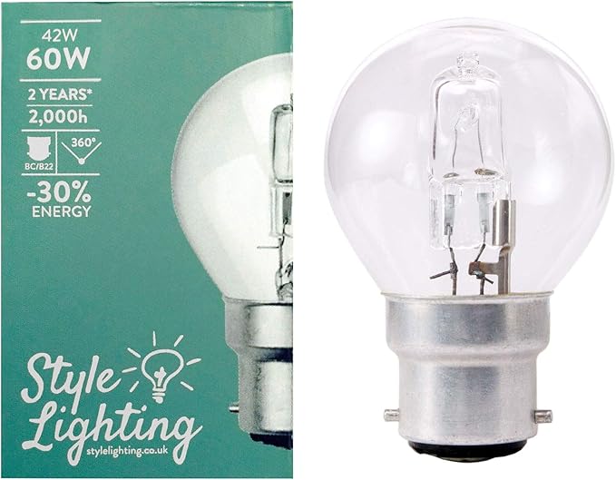 10 x Style Lighting 42 watt = 60 watt Halogen Golf Ball Light Bulbs BC