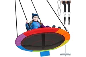 PUULIVEE 900lbs 40" Outdoor Saucer Tree Swing for Kids Adults | Anti-Sagging Flying Swings for Swing Set | 900D Wear Resistant Round Swings for Outside Tree with Zipper Pocket & Hanging Straps