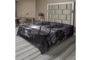 Ambesonne Tropical Flat Sheet, Coconut Palm Trees on Beach Bend by The Wind Horizon Over The Sea Picture, Soft Comfortable Top Sheet Decorative Bedding 1 Piece, California King, Black Cream
