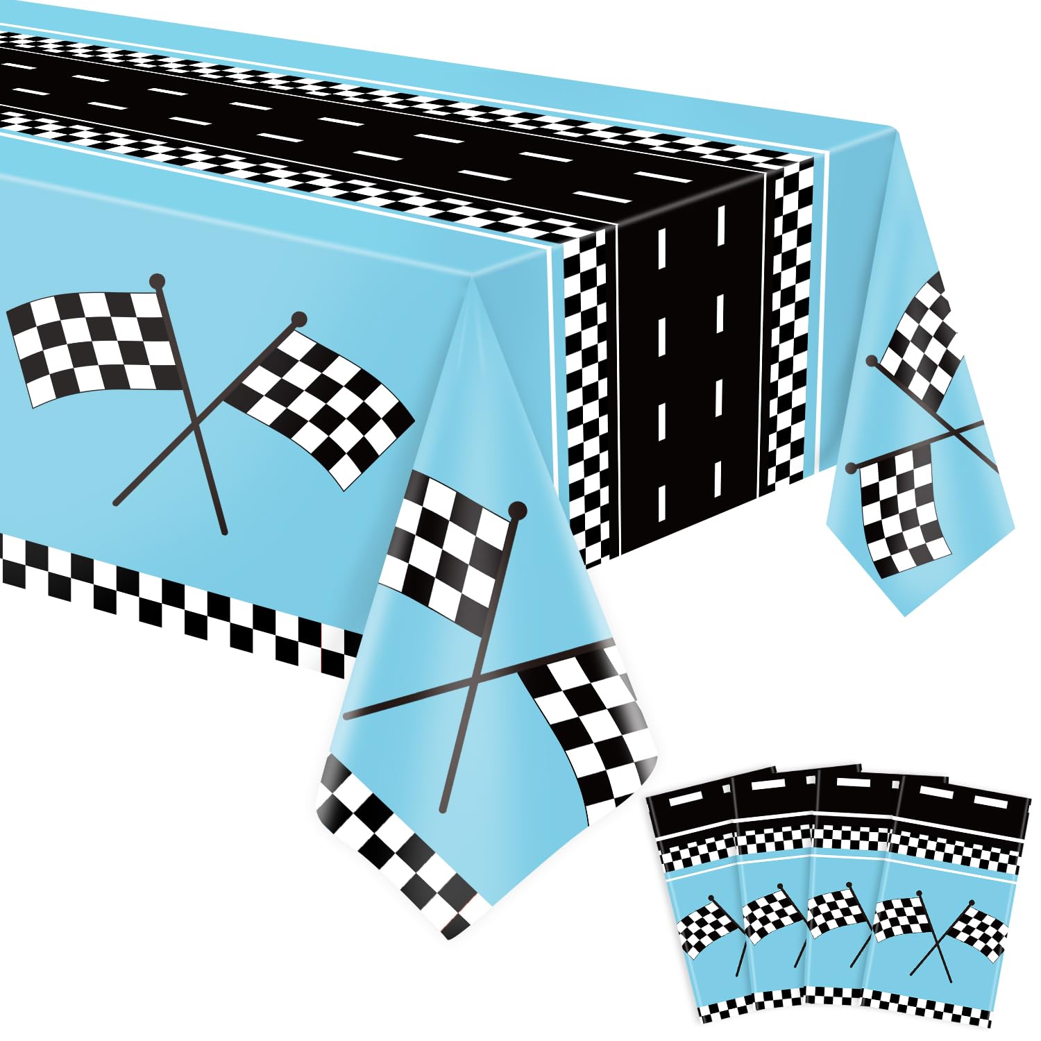 FVEOCR 4Pack RacingCar Tablecloths Car Birthday Party Supplies Road Table Cloth Race Car Party Table Covers Blue Race Theme Decor Racing Theme Car Decorations of 51 X 86IN