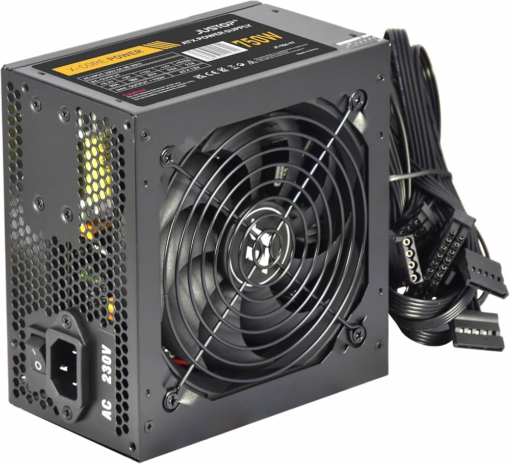 JUSTOP 750W PSU ATX 120mm Fan 8-Pin 12V 6+2 PCI-E 6x SATA UKCA CE