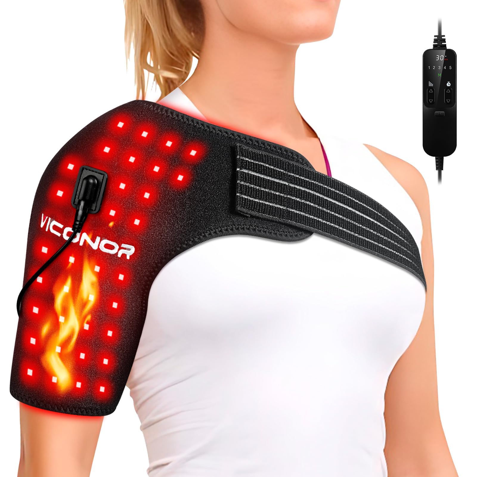 Photo 1 of **NONFUNCTIONAL, PARTS ONLY** Viconor Red Light Therapy for Shoulder Pain Relife, Infrared Light Therapy for Body, Improve Joint Muscle? 660nm&850nm Red Light Shoulder Wrap with Massage, Black1
