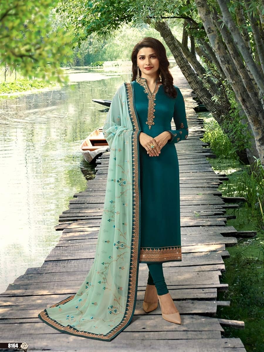 stylish fashion prachi desai teal embroidered straight designer salwar suit