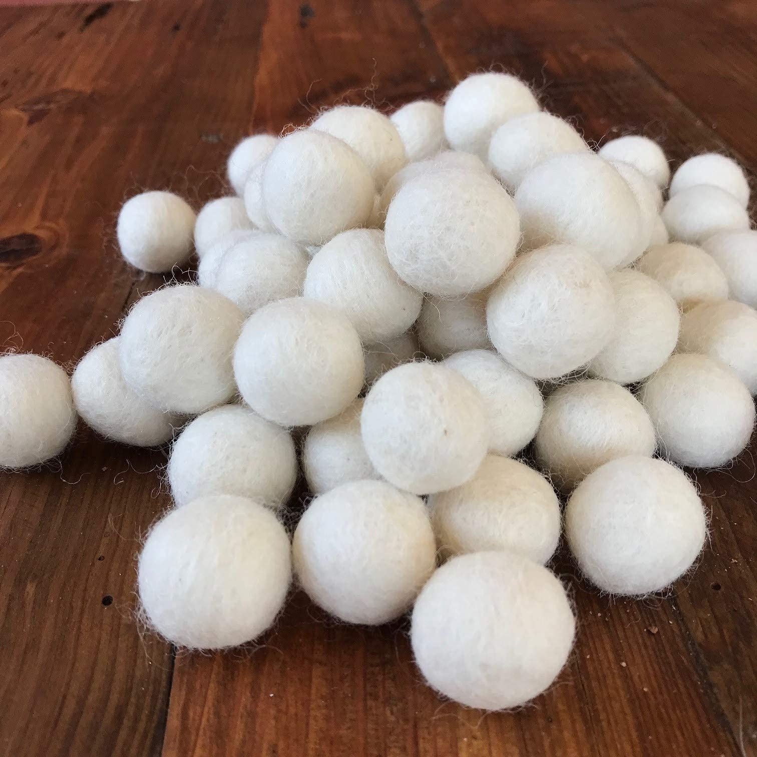 Wildflower by hu hands Natural White Felt Balls 1 inch (2.5cm) | (50) Wool Pom Poms | Hand Felted Pompoms for Crafts, Felting, Garland, Decor, Party | Muslin Bag