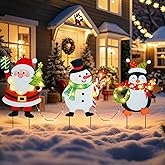 WONDER GARDEN Christmas Yard Stakes, 3 PCS LED Light Xmas Yard Signs with Santa Claus, Snowman, Penguin Christmas Yard Decorations for Lawn Party Decorations