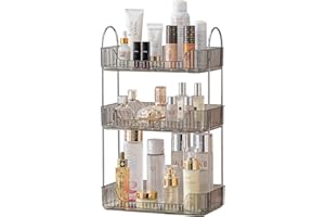 shuang qing Bathroom Counter Organizer Countertop Storage, Cosmetics Skincare Shelf Organizer, Makeup Organizer Perfume for Dresser Vanity Tray, Spice Rack Organizer for Kitchen (3 Tier- Gray)