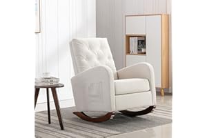 AKRENAR Rocking Chair Modern,Upholstered Glider Rocker Chair for Nursery,Comfy Armchair with Side Pocket for Living Room (White)