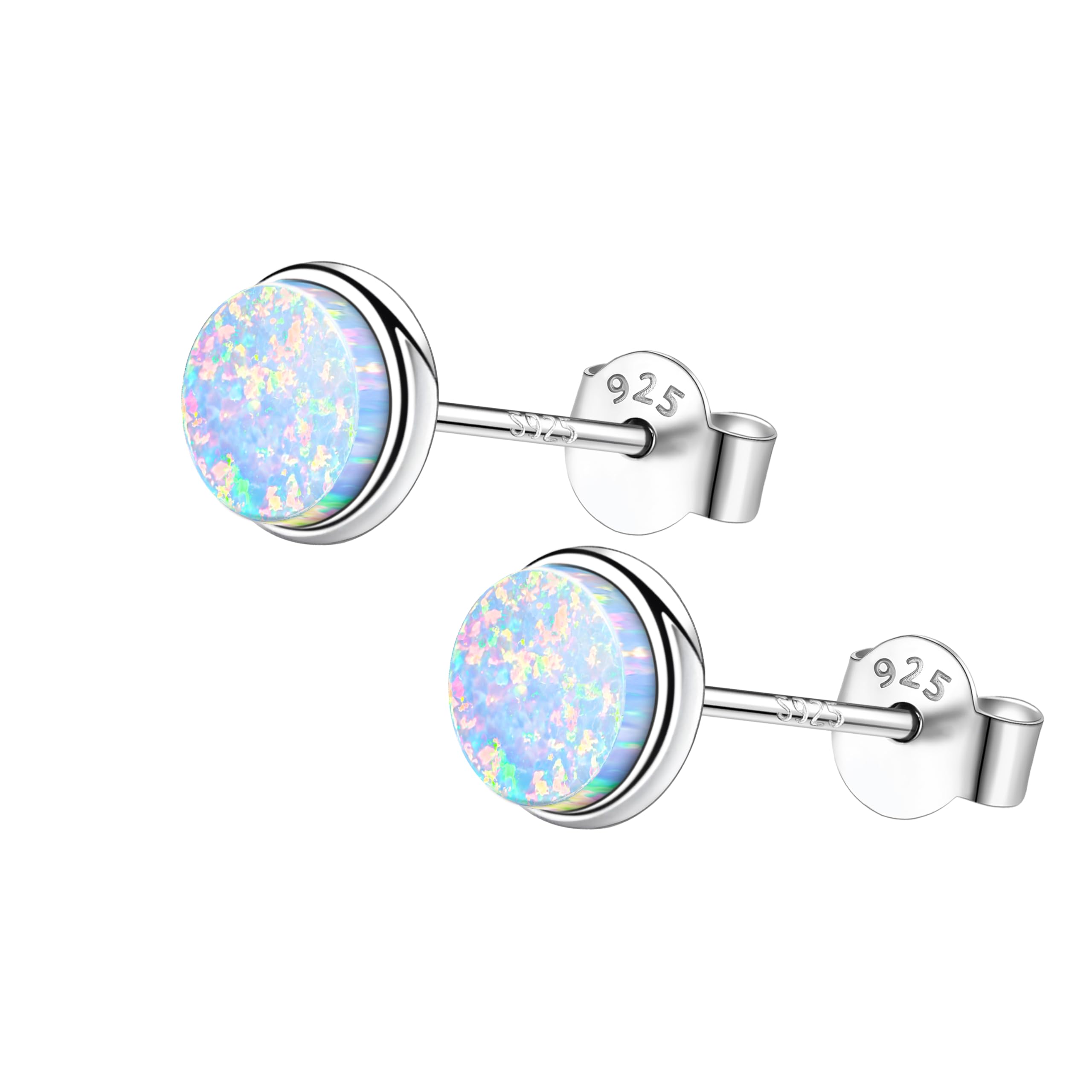 KristLand Round Opal Stud Earrings Sterling Silver 925 Silver Earrings Gold Plated Earring with Blue Opal Gift for Woman Ladies Girls