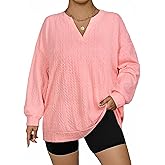 AlvaQ Plus Size Sweatshirts for Women Oversized Casual Long Sleeve V Neck Tops Fashion Outfits Clothes L-4X