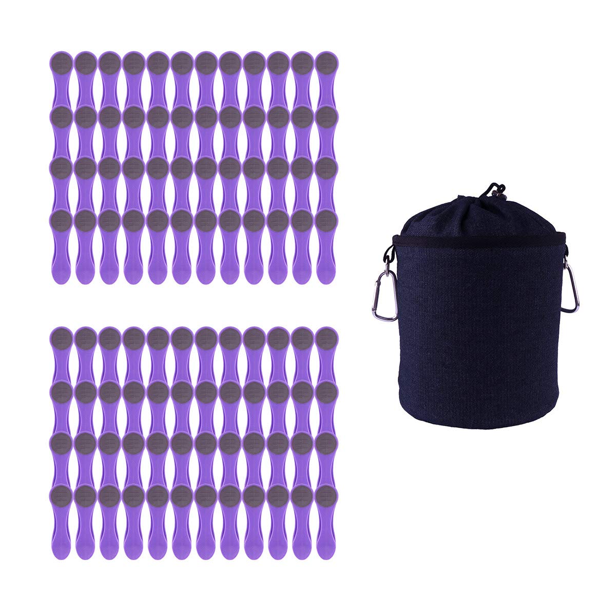 96 Clothes Pegs with Soft Grip and 1 Clothes Peg Bag - 96 x Purple & Blue Bag
