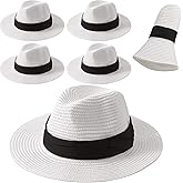 Roshtia 6 Pieces Panama Straw Hats for Men Sun Hats Women Wide Brim Summer Beach(White,Vintage Style)