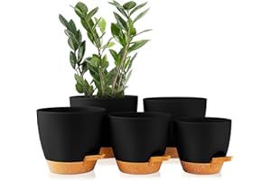 GARDIFE Plant Pots 7/6.5/6/5.5/5 Inch Self Watering Planters with Drainage Hole, Plastic Flower Pots, Nursery Planting Pot for All House Plants, Succulents,Snake Plant, African Violet, Flowers,Black