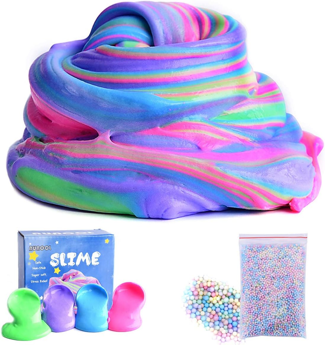 AUNOOL Fluffy Slime - 4 Pack Fluffy Floam Slime Kits Stress Relief Scented Toy for Girls Boys Kids, Super Soft and Non-Sticky Without Borax, ASTM Certified