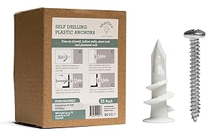MORTICE AND TENON Mortice & Tenon Plastic Drywall Anchors with Screws – 25 Pack Self-Drilling Dry Wall Anchors, No Pre-Drill Needed | 75 lb Hold, #8 x 1.25” Anchor Screws, Wall Anchors for Drywall Kit