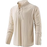 Men's Pirate Shirt Medieval Renaissance Steampunk Retro Long Sleeve Lace up T Shirt Viking Gothic Halloween Costume Top