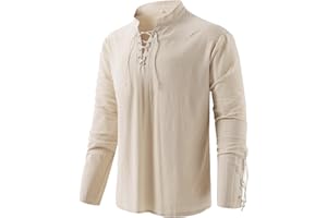 AMERICAN TRENDS Men's Pirate Shirt Medieval Renaissance Steampunk Retro Long Sleeve Lace up T Shirt Viking Gothic Halloween Costume Top