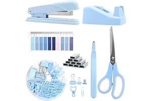 SPORTSVOUTDOORS Blue Desk Accessories, Blue Office Supplies, Stapler and Tape Dispenser Set, Blue Desk Accessory Kit, Gift for Students, Women, Coworkers, Boss Lady, Office Clerks