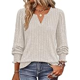 Lylinan Womens Sweaters V Neck Long Sleeve Pullover Tops Fall Fashion Casual Clothes S-XXL