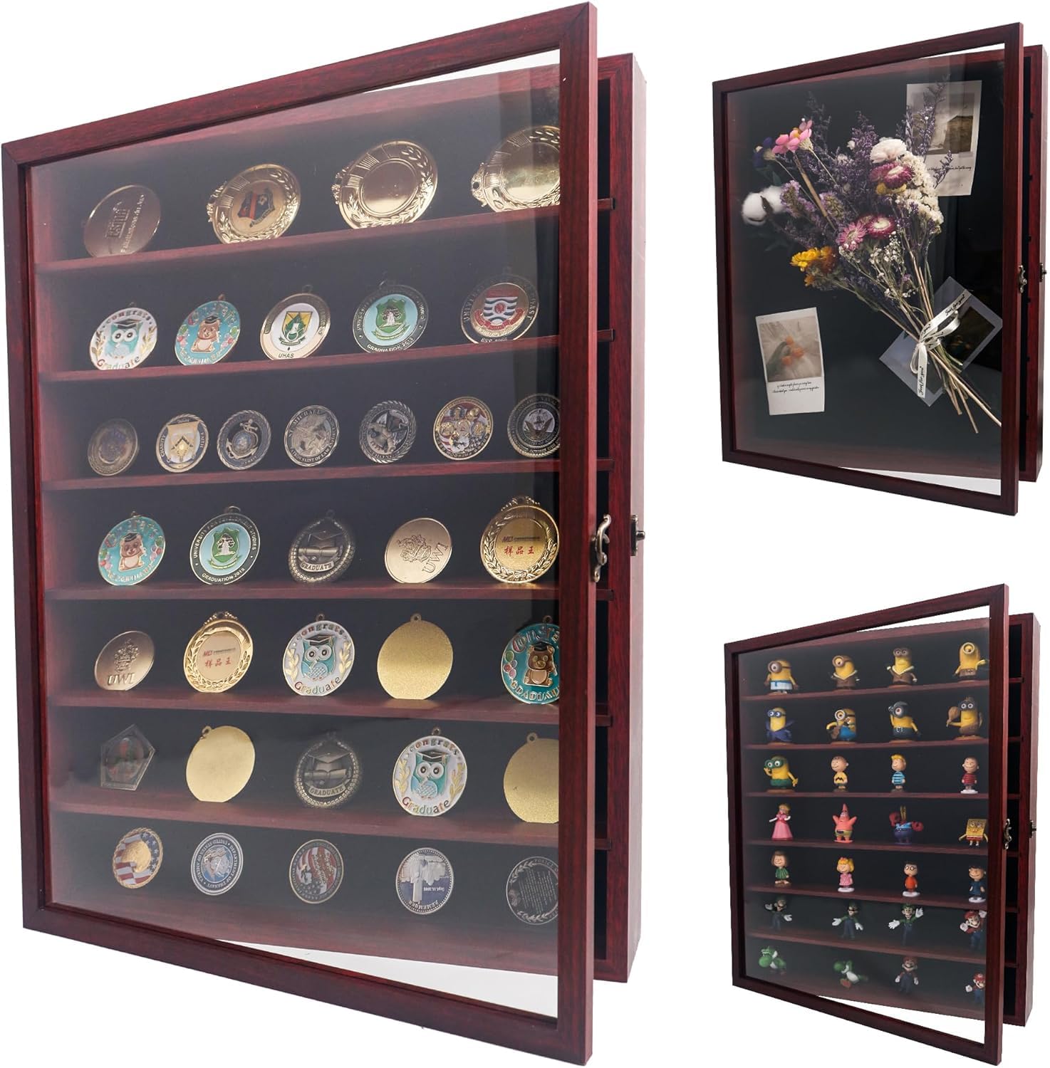 GraduationMall Shadow Box Frame with Removable Shelves,16x20 Cherry Deep Memory Box Display Case for Military Medals Flowers Keepsake Collectibles