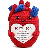 OCCdesign Mini Son Gifts from Mom Dad Handmade Crochet Heart Valentines Birthday Gifts for Boys Son-in-Law Bonus Step Sons Funny I Love You Son Emotional Decor Graduation to My Best Son Ever