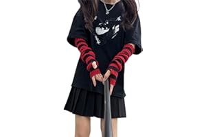 Pangogogo Punk Gothic Rock Striped Arm Warmers Y2k & Emo Accessories (Red)