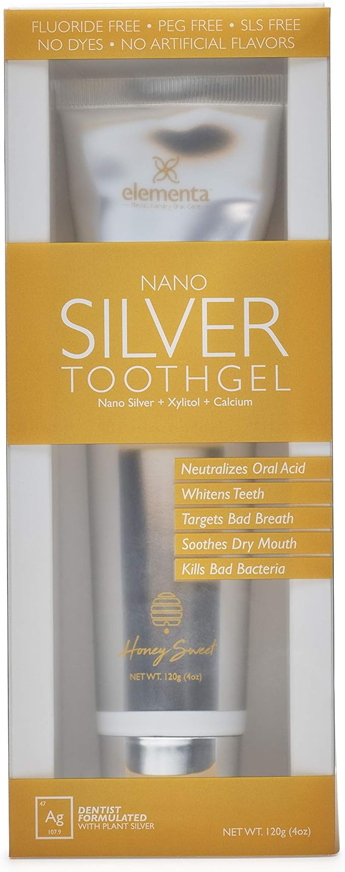 Elementa Silver TOOTHGEL Honey Sweet Flavor | 5 in 1 Teeth Whitening Gel 4 Fl oz | Dentist