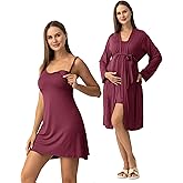 SUNNYBUY Women's Nursing Nightgown Maternity Robe Set, 3 in 1 Labor Delivery Breastfeeding Dress Postpartum Sleepwear