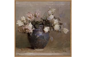 InSimSea Square Framed Canvas Wall Art, Flowers Farmhouse Prints Vintage Classical Floral Rose in Vase Pictures Wall Decor Paintings, Canvas Wall Decor for Living Room Kitchen Bathroom 12"x12"