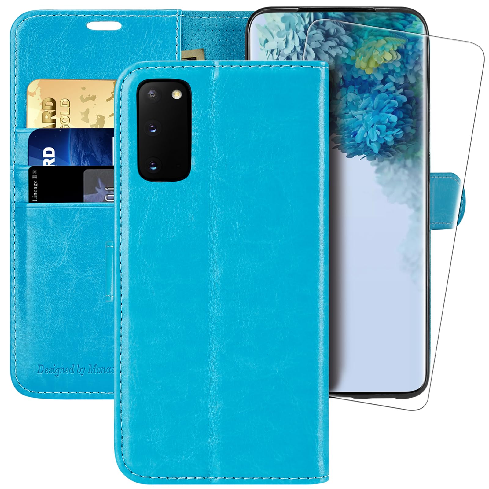 MONASAY Galaxy S20 FE Wallet Case, 6.5-inch, [Included Screen Protector] Flip Folio Leather Cell Phone Cover with Credit Card Holder for Samsung Galaxy S20 FE，Light Blue — image 1