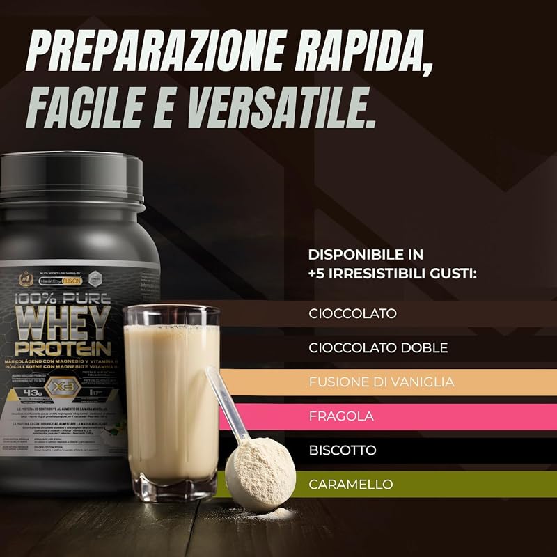 Whey Protein | Proteina Whey pura con Collagene e Magnesio | Migliora i tuoi allenamenti | Protegge e aumenta la massa muscolare | 1000g di proteina (Vaniglia)