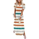 WIHOLL Women's Summer Short Sleeve Dresses Maxi Dress Vacation Beach Sundresses 2026 with Pockets