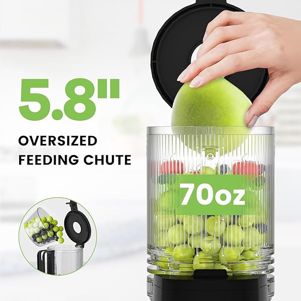 EANORUUS COLD PRESS JUICER, 5.8″ WIDE FEED CHUTE JUICE EXTRACTOR MACHINE WITH 400W, HIGH JUICE YIELD, SLOW MASTICATING JUICER FOR WHOLE VEGETABLES & FRUITS, GRAY-STAINLESS STEEL