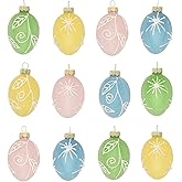 Valery Madelyn 12Pcs Glass Easter Egg Ornaments, 2.36" Semi-Translucent Sugared Finish with 3D Hand-Painted Raised Patterns Easter Tree Decorations, Pastel Hanging Baubles for Small Tree Spring Decor