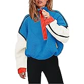 Ziqoty Women's Sherpa Fleece Pullover Half Zip Oversized Sweatshirt with Pockets Soft Warm Fuzzy Jacket for Fall Winter(Blue-M)