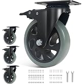 BZOLIHEU 5 Inch Heavy Duty Swivel Locking Caster Wheels Set of 4 | Grey polyurethane non-marking wheels, screws included, smooth rolling, ideal for workbenches, utility carts and furniture