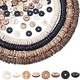 AHANDMAKER 496Pcs/4 Strands Coconut Shell Beads, 10mm Flat Round Coconut Spacer Beads Coin Disc Loose Charm Beads Beach Theme Beads Strands for Bracelet Necklace Jewelry Making, Hole: 1.7mm